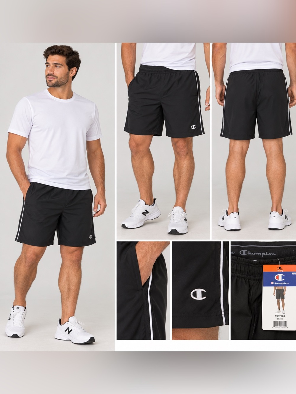 Champion Men’s Athletic Shorts XXL Black White Piping Performance NWT